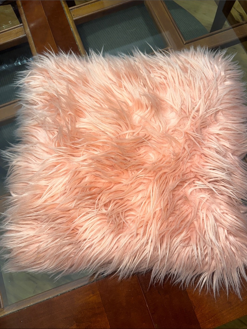 Luxurious Blush Faux Fur Accent Pillow 16x16”